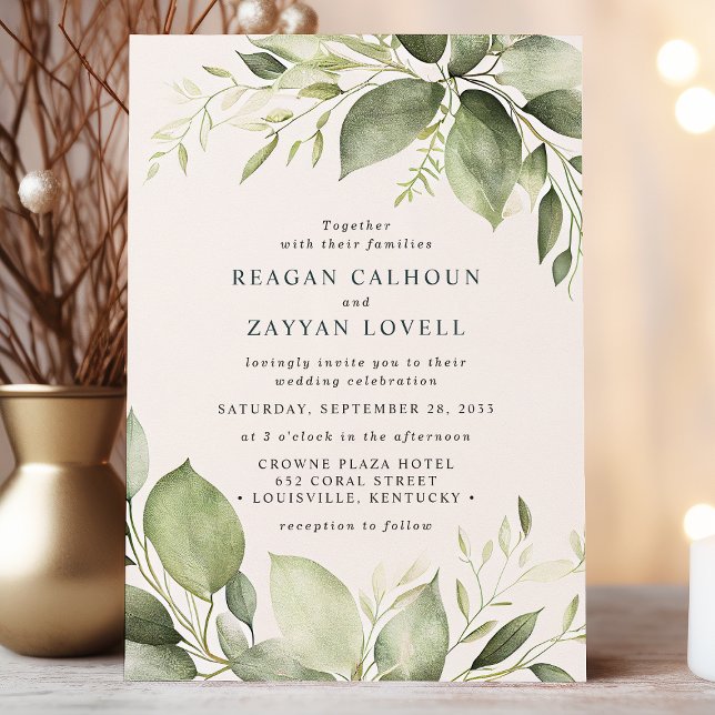 Convites Casamento Moderno com Folhas de Eucalipto Elegante (Criador carregado)