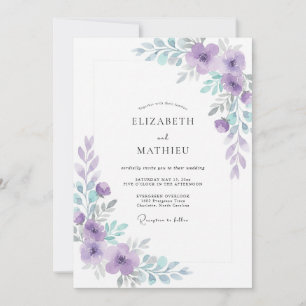 Convites Casamento Moderno com Folhas de Violeta Roxo Periw