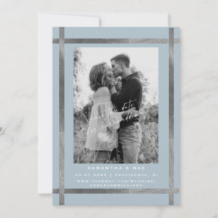 Convites Casamento Moderno com Foto Azul Gelo e Prata