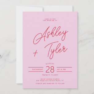 Convites Casamento moderno com foto em letra cursiva vermel