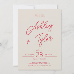 Convites Casamento moderno com foto em letra cursiva vermel