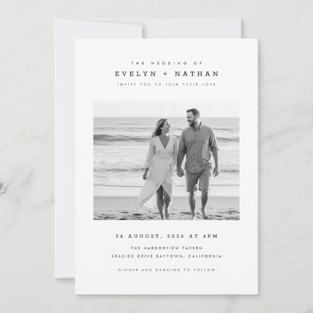 Convites Casamento Moderno com Foto em Preto e Branco com C (Frente)