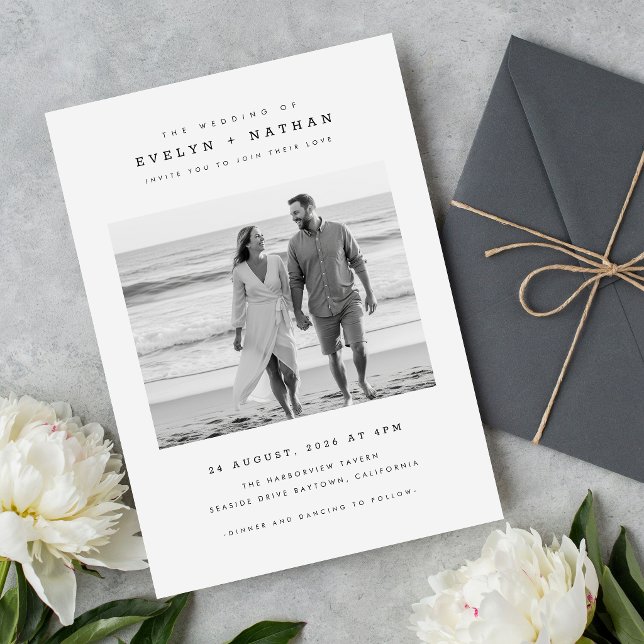 Convites Casamento Moderno com Foto em Preto e Branco com C (Criador carregado)
