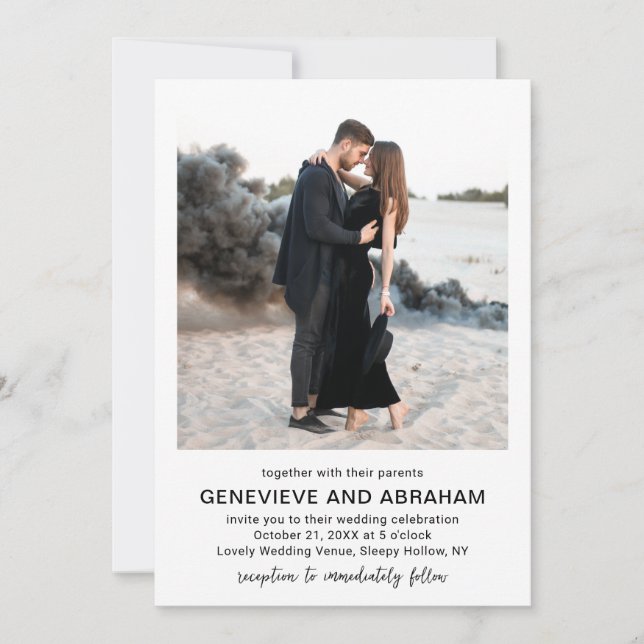 Convites Casamento Moderno com Foto em QR Code Preto e Bran (Frente)
