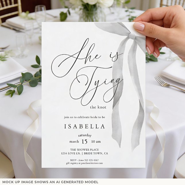 Convites Casamento Moderno com Laço - Chá de Noiva (Front of invite shown in 5 x 7 inches, choose size, paper, and corner style.
)