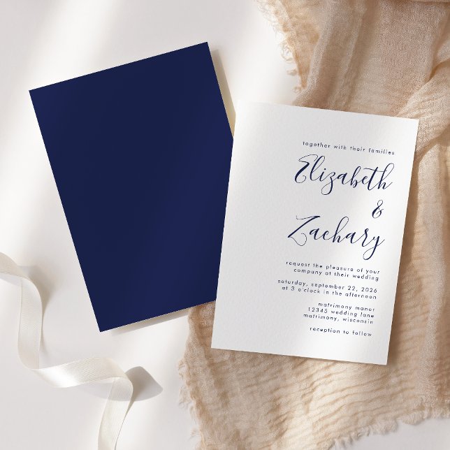 Convites Casamento Moderno com Letra Azul-Marinho (Criador carregado)