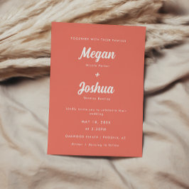 Convites Casamento Moderno com Letra Coral Rosa