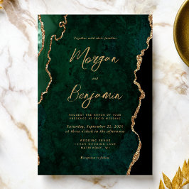 Convites Casamento Moderno com Letra em Ágata Verde Esmeral