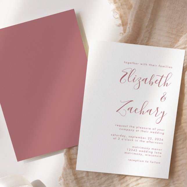 Convites Casamento Moderno com Letra Rosada em Script (Criador carregado)