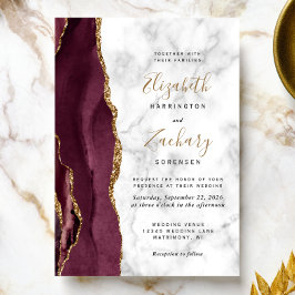 Convites Casamento Moderno com Mármore Burgundy Dourado Ága