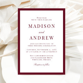 Convites Casamento Moderno com Moldura Burgundy