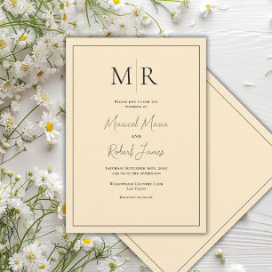 Convites Casamento Moderno com Monograma Amarelo Elegante