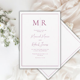 Convites Casamento Moderno com Monograma Burgundy Elegante