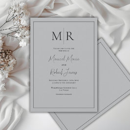 Convites Casamento Moderno com Monograma Cinza Elegante