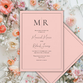 Convites Casamento Moderno com Monograma de Pêssego Elegant