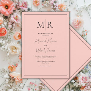 Convites Casamento Moderno com Monograma de Pêssego Elegant