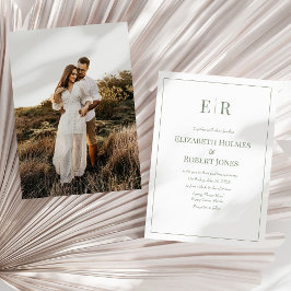 Convites Casamento Moderno com Monograma e Foto em Verde Ol