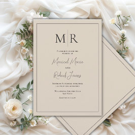 Convites Casamento Moderno com Monograma Elegante em Bege N