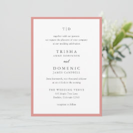 Convites Casamento Moderno com Monograma Rosa Coral Elegant