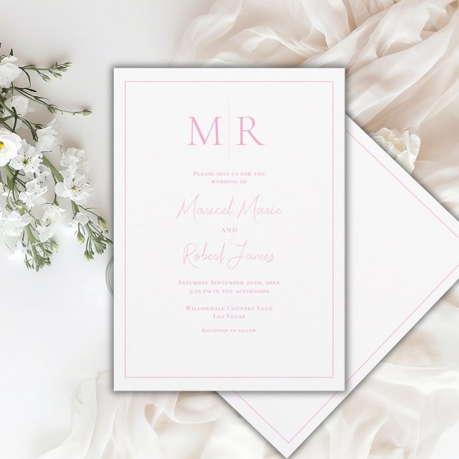 Convites Casamento Moderno com Monograma Rosa Elegante (Criador carregado)