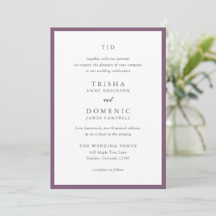 Convites Casamento Moderno com Monograma Roxo Elegante
