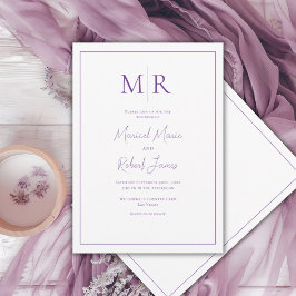 Convites Casamento Moderno com Monograma Roxo Elegante