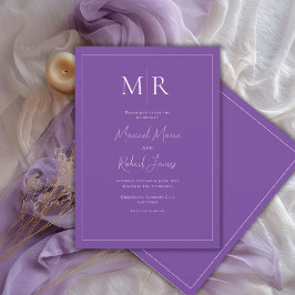 Convites Casamento Moderno com Monograma Roxo Elegante
