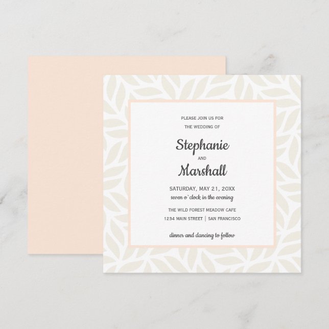 Convites Casamento moderno com o Cream abstrato foliage (Frente/Verso)