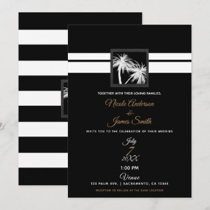 Convites Casamento Moderno com Palmeiras Tropicais Preto e 