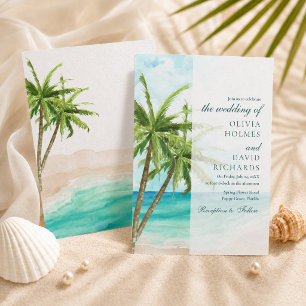 Convites Casamento Moderno com Praia Tropical e Palmeiras