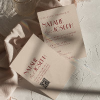 Casamento Moderno com QR Code Azul Vermelho Escuro