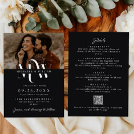 Convites Casamento Moderno com QR Code de Monograma Elegant