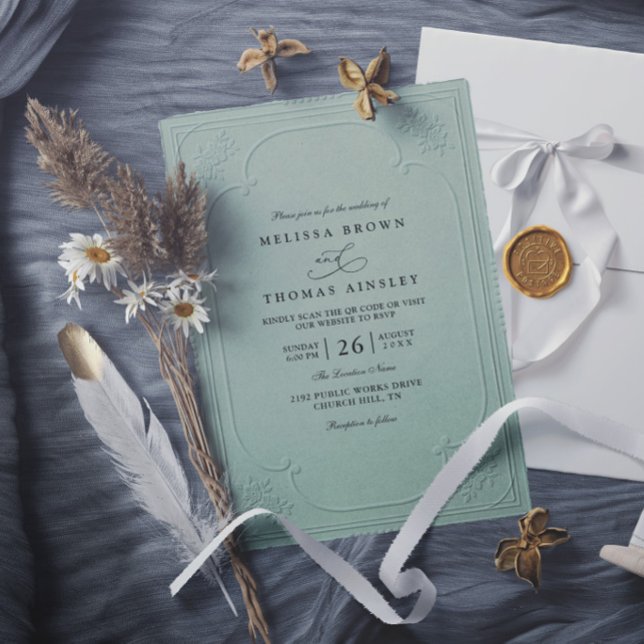 Convites Casamento Moderno com Relevo Ornamentado Elegante  (Criador carregado)