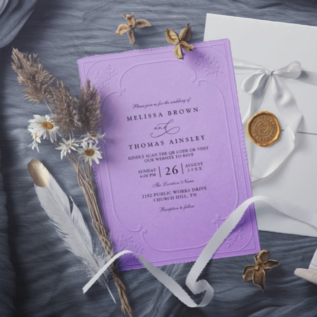 Convites Casamento Moderno com Relevo Ornamentado Elegante  (Criador carregado)