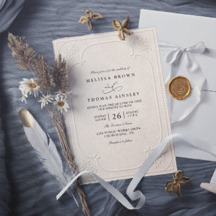Convites Casamento moderno com relevo ornamentado elegante