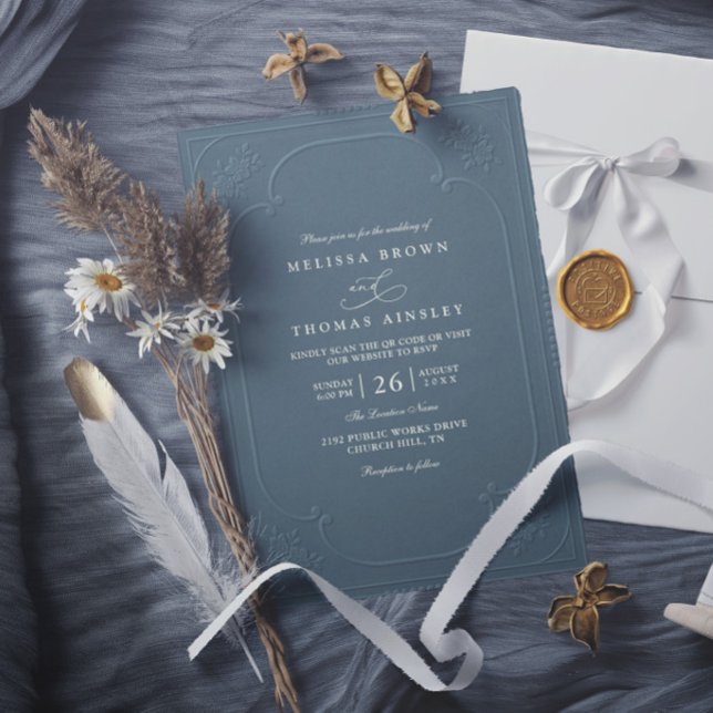 Convites Casamento Moderno com Relevo Ornamentado Elegante  (Criador carregado)