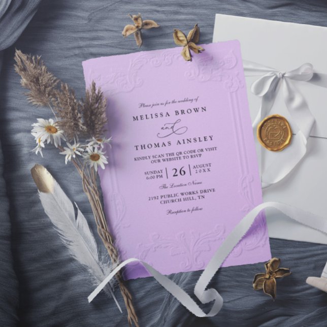 Convites Casamento moderno com relevo ornamentado elegante  (Criador carregado)