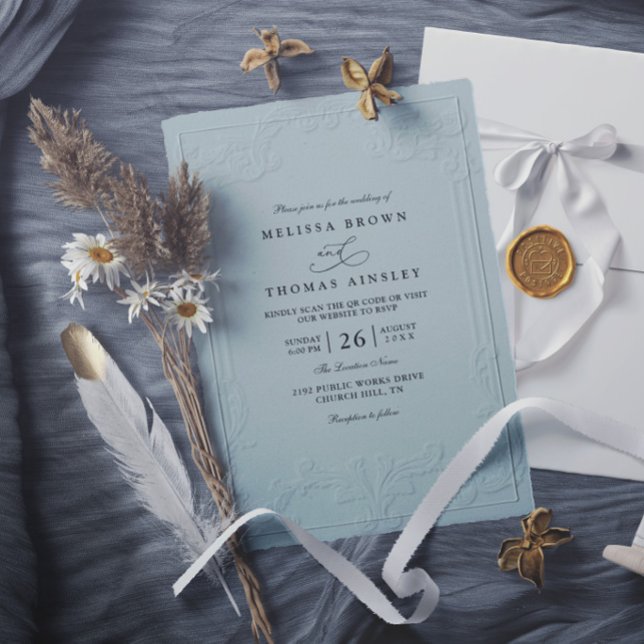 Convites Casamento Moderno com Relevo Ornamentado Elegante  (Criador carregado)