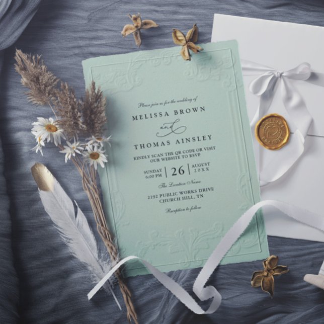 Convites Casamento Moderno com Relevo Ornamentado Elegante  (Criador carregado)