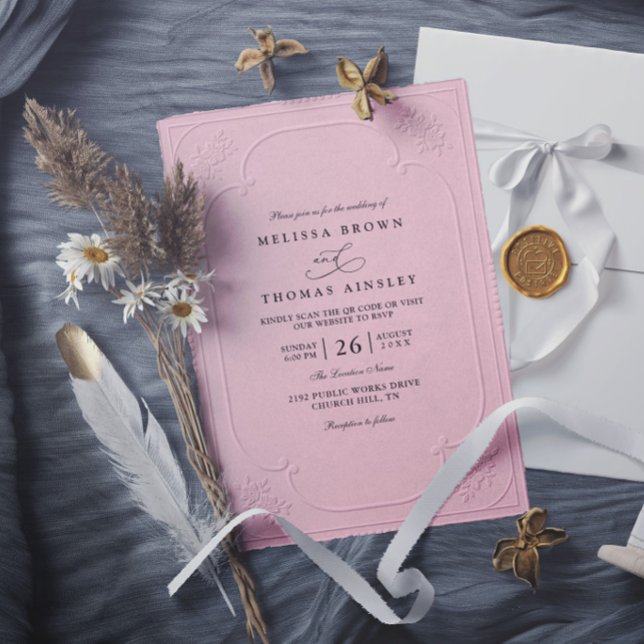 Convites Casamento Moderno com Relevo Ornamentado Elegante  (Criador carregado)
