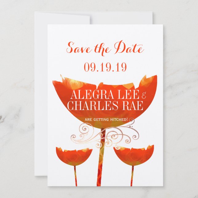 Convites Casamento Moderno Coral Poppy Save the Date (Frente)