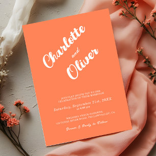 Convites Casamento Moderno Coral Union Script Laranja
