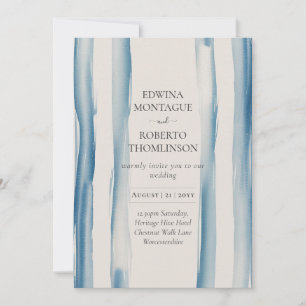Convites Casamento Moderno Costeiro com Pincelada Azul Heri