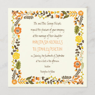 Convites Casamento moderno da beira floral do amarelo