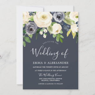Convites Casamento Moderno das Flores de Água Brancas e mar
