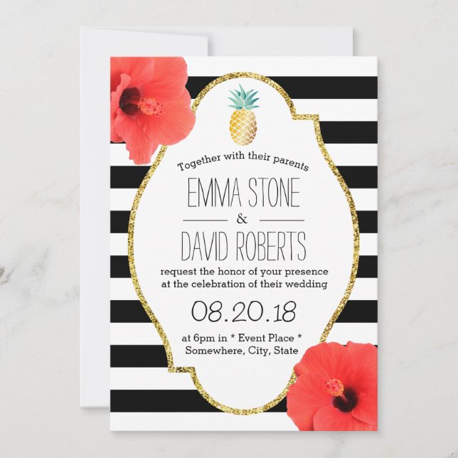 Convites Casamento Moderno das Flores de Hibiscus Pineapple (Frente)