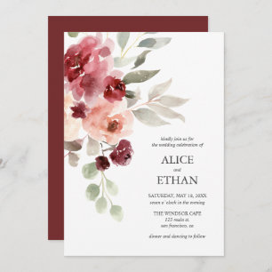 Convites Casamento Moderno das Flores de Watercolor Burgund