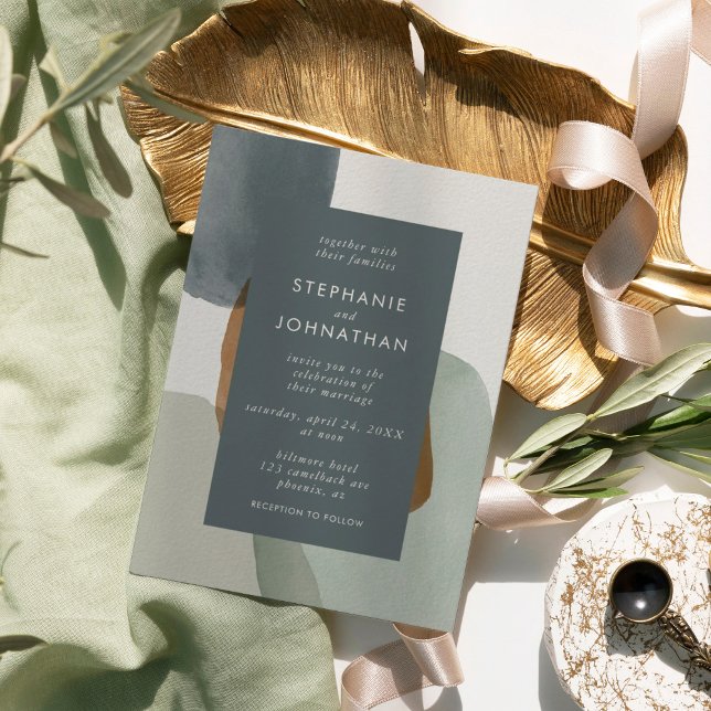 Convites Casamento Moderno de Abstrato Minimalística de Aqu (Modern Abstract Minimalistic Watercolor Wedding Invitation)