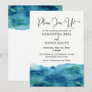 Convites Casamento Moderno de Aqua Watercolor Azul Verde 1b