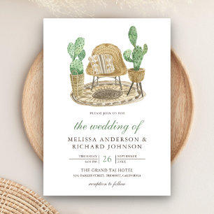 Convites Casamento Moderno de Aquarela Boho Cactus
